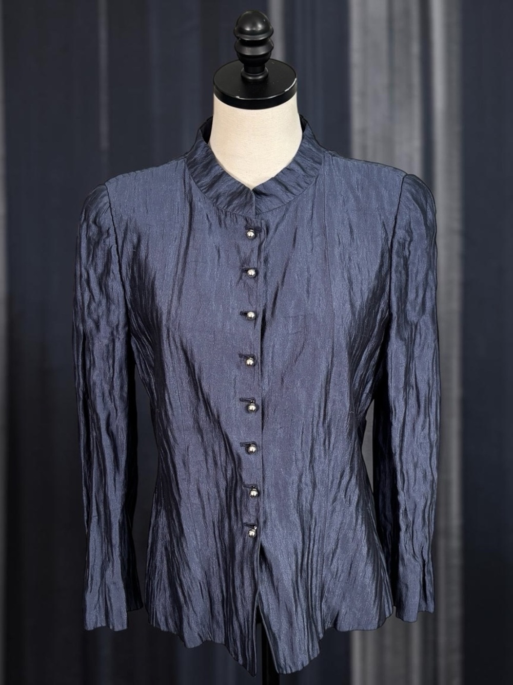 Armani Collezioni Vintage Dark Blue Silk metallic Jacket made in Italy | size 12